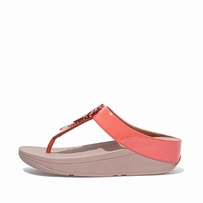 Fitflop Fino Jungle Leaf Patent - Sandalen Damen - Koralle Rosa (XIM917804)